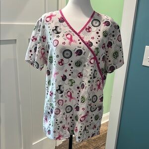 Colorful Patterned Love Hope Care Heal Scrub Top by SB Scrubs. Size M